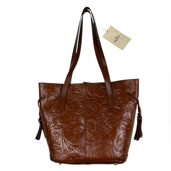Patricia Nash Kemble Florence Brown Floral Embossed Tooled Leather Tote Purse